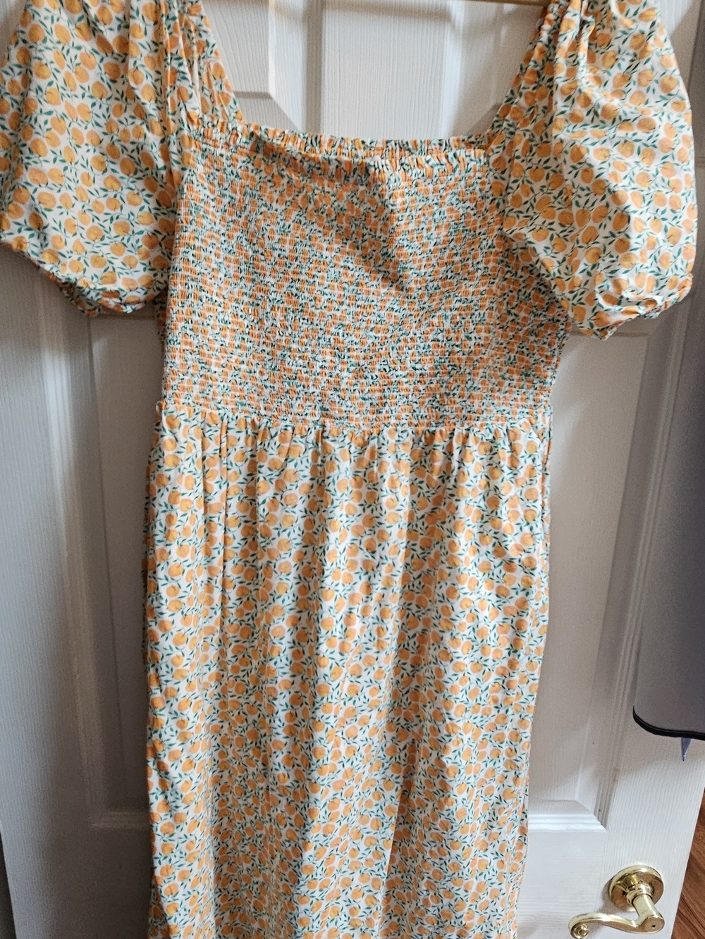 J. Crew Orange and Green Floral Cotton Smocked Top